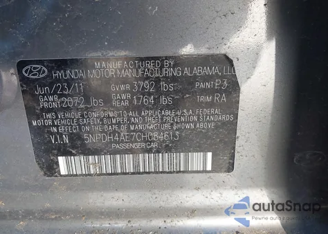 2012 Hyundai Elantra Gls z USA, uszkodzony, nr VIN 5NPDH4AE7CH084613